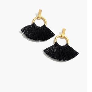 Madewell raffia Hoop Earrings with Black Tassel Fringe